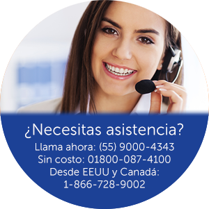 Atención: 9000-4343 en el DF; 01800-087-4100 en México; 1-866-728-9002 desde EU y Canadá